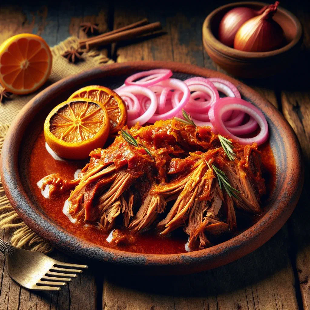 Slow-cooked pibil pork wrapped in banana leaves with citrus and achiote