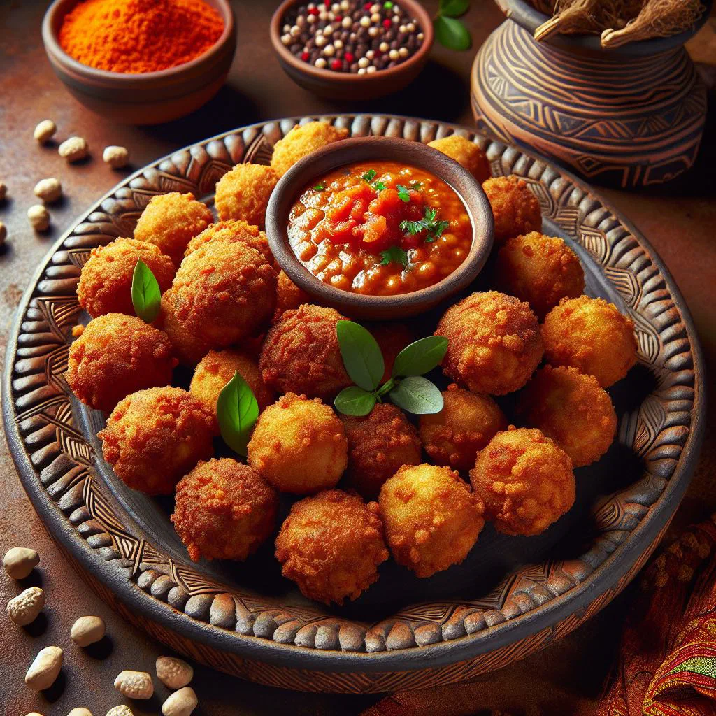 Golden deep-fried akara bean fritters served on a plate