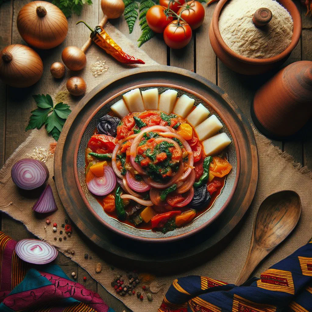 Ata, a Beninese tomato and pepper stew garnished with fresh herbs