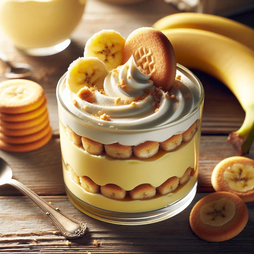 Creamy banana pudding served in a glass with fresh banana slices