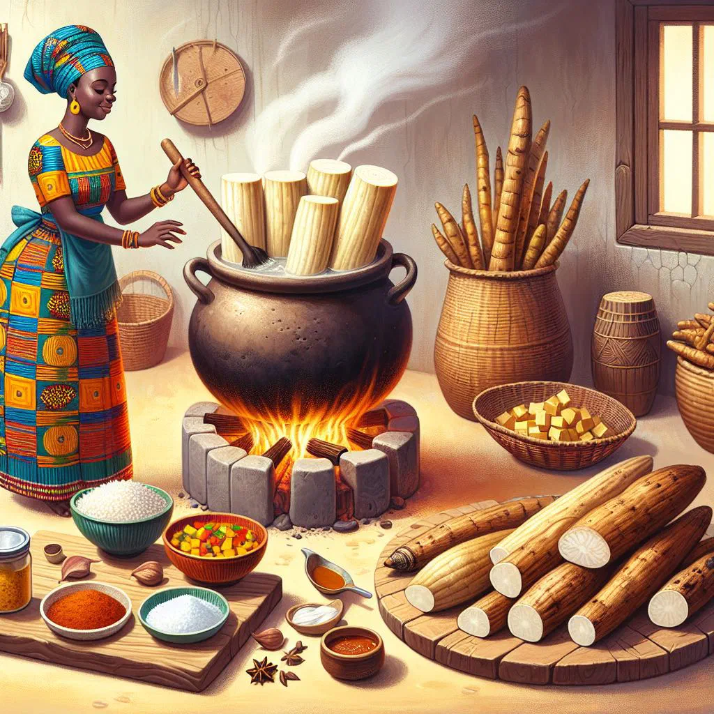 Golden fried cassava sticks served with a dipping sauce