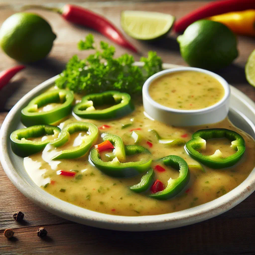 A bowl of light tomato and onion sauce claire garnished with fresh herbs