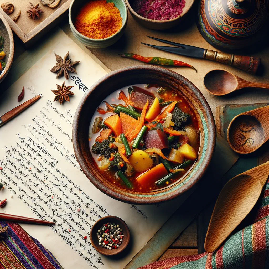 Bathue buckwheat noodles tossed with fresh vegetables and sesame seeds