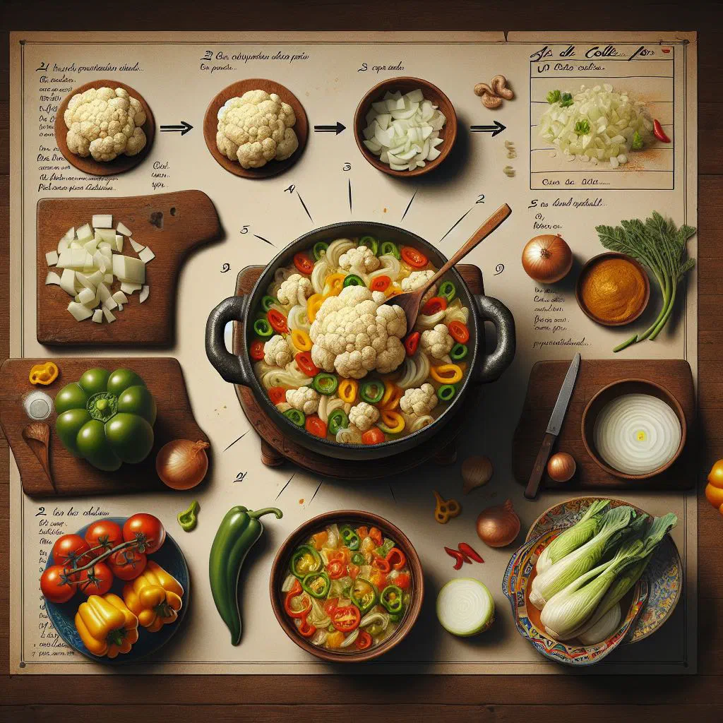 Cauliflower florets in a spicy Bolivian ají sauce served with rice
