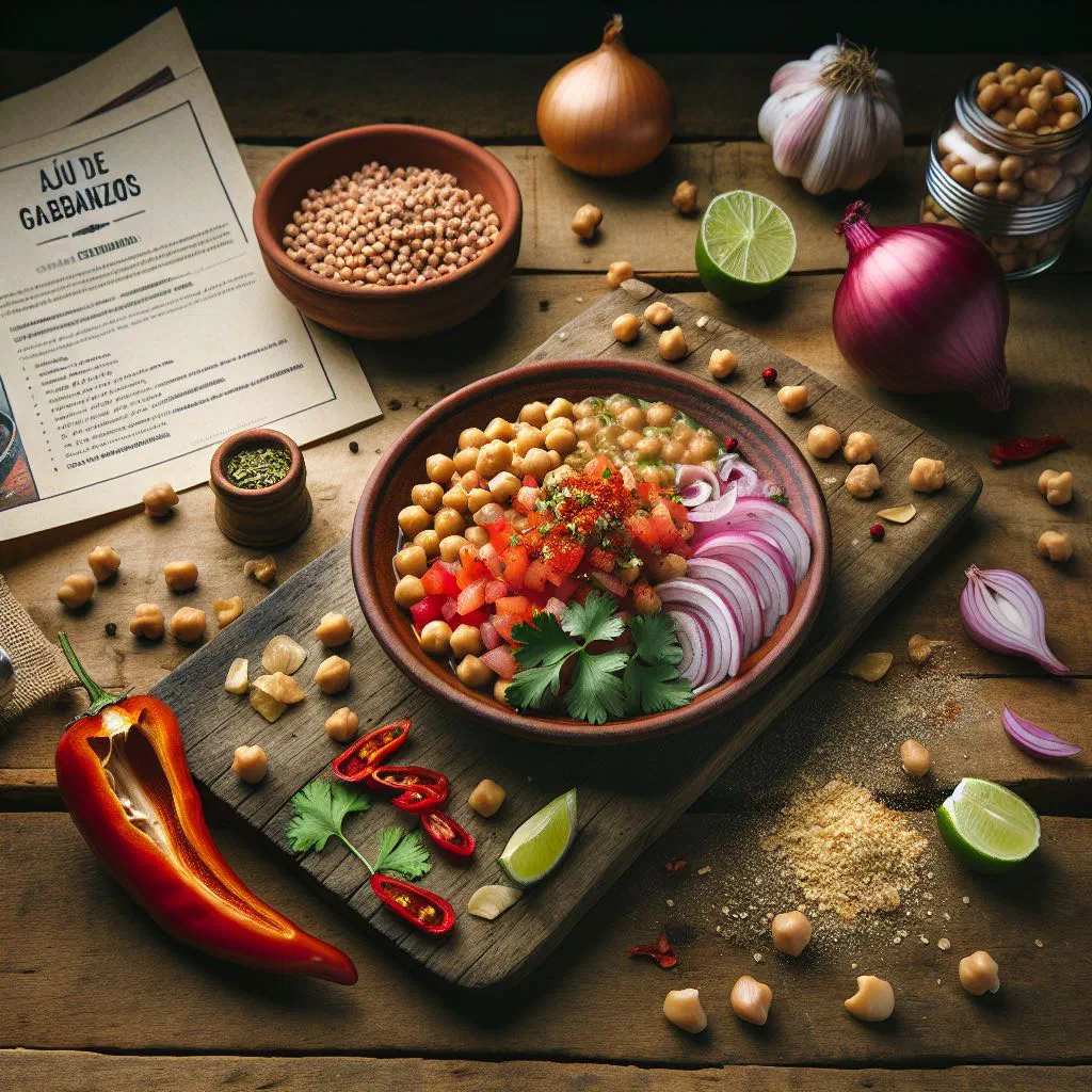 Bowl of Bolivian ají de garbanzos with chickpeas, peppers and fresh parsley