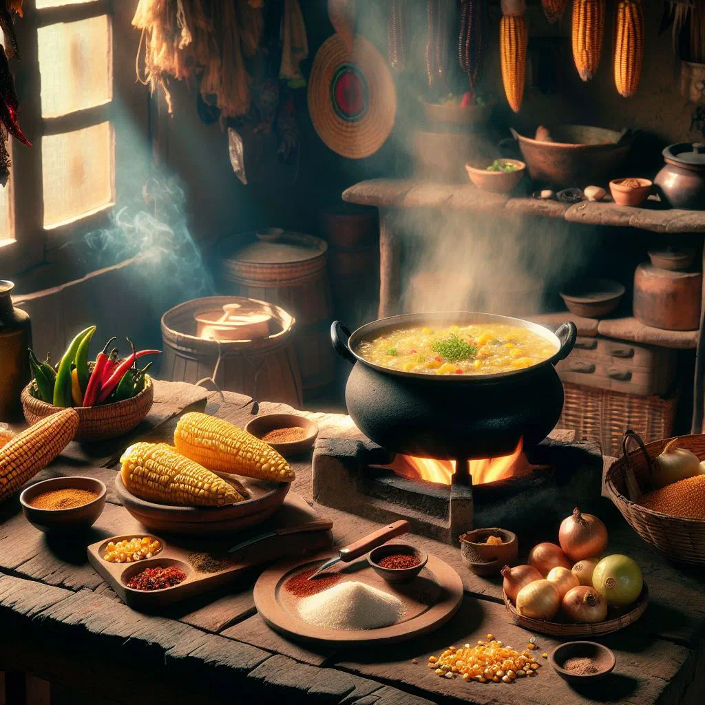 Bowl of Bolivian ají de maíz with sweetcorn and fresh coriander