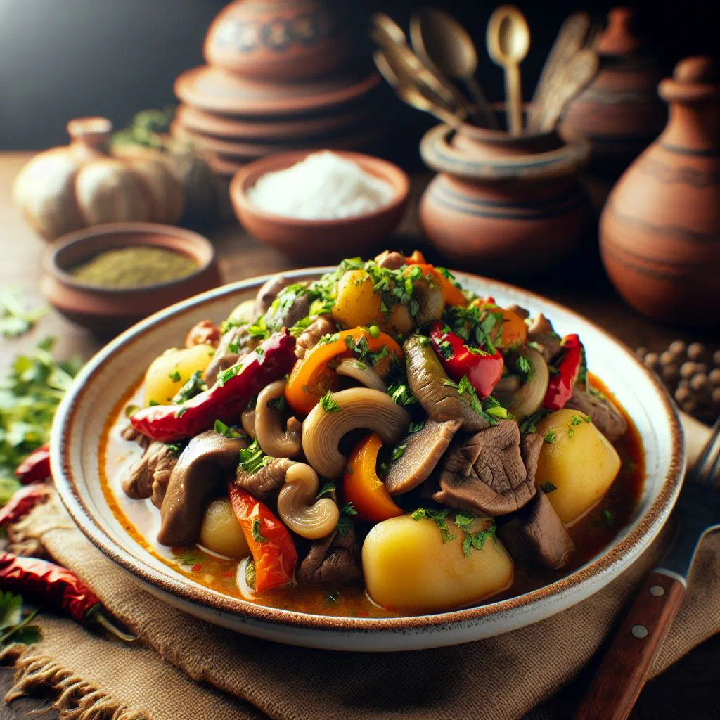 Ají de Panza with tender beef belly in ají sauce served with rice