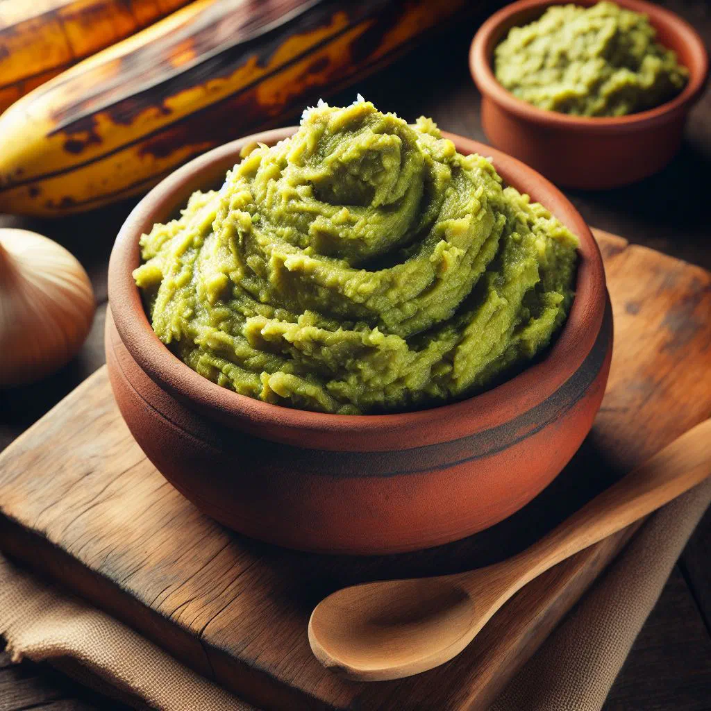 Masaco de plátano with mashed plantain, cheese and fresh herbs