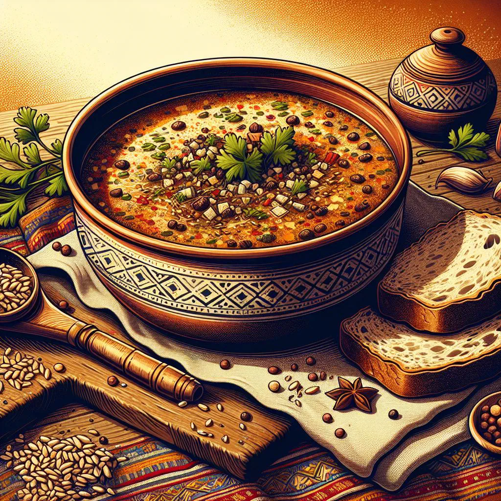 A warming bowl of Bosanska tarhana soup with carrots and onions