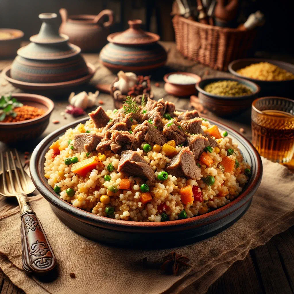 Fluffy bulgur pilaf garnished with fresh parsley in a serving bowl