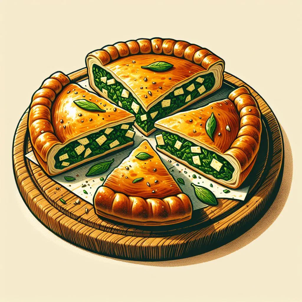 Golden rolled Đul-pita pastry filled with cinnamon apples, dusted with icing sugar
