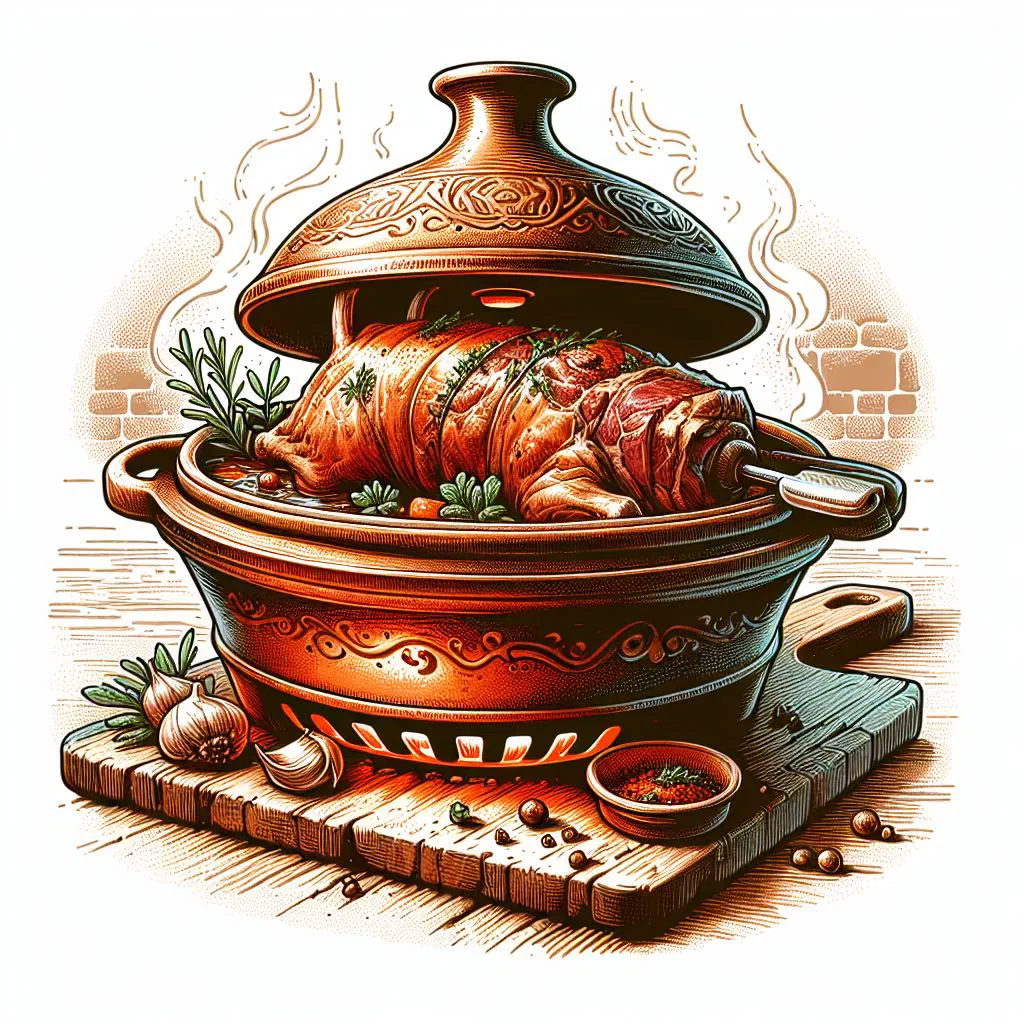 Slow-cooked lamb with potatoes and vegetables under a metal sač lid