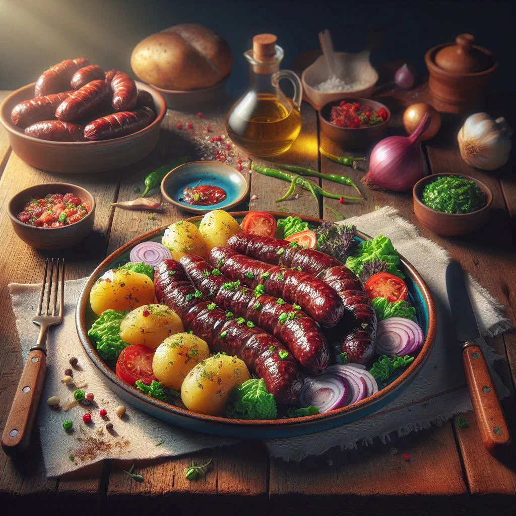 Grilled krvavice blood sausages served with sauerkraut