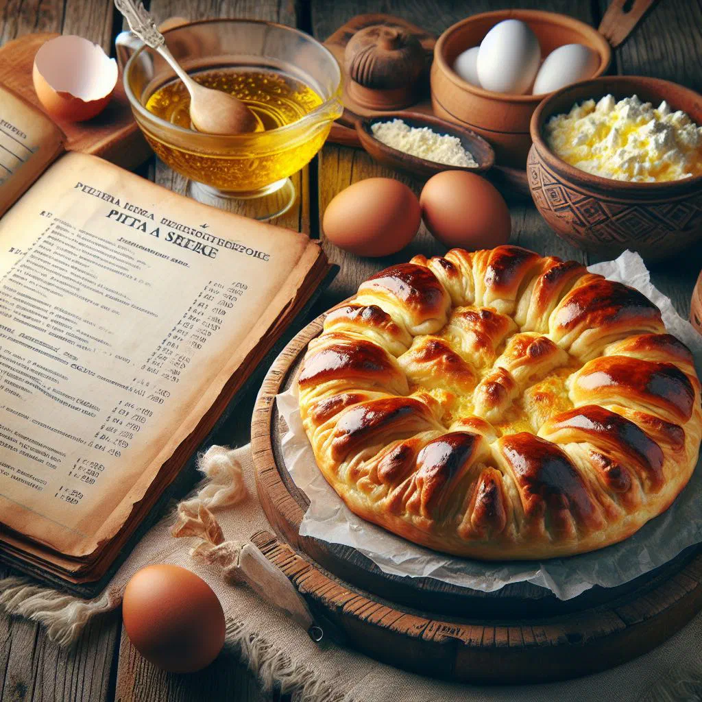 Golden baked pita sa sirom cheese pastry cut into portions