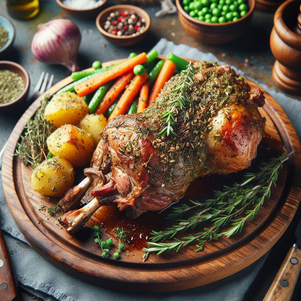 Slow-roasted Bosnian lamb with herbs and roasted vegetables