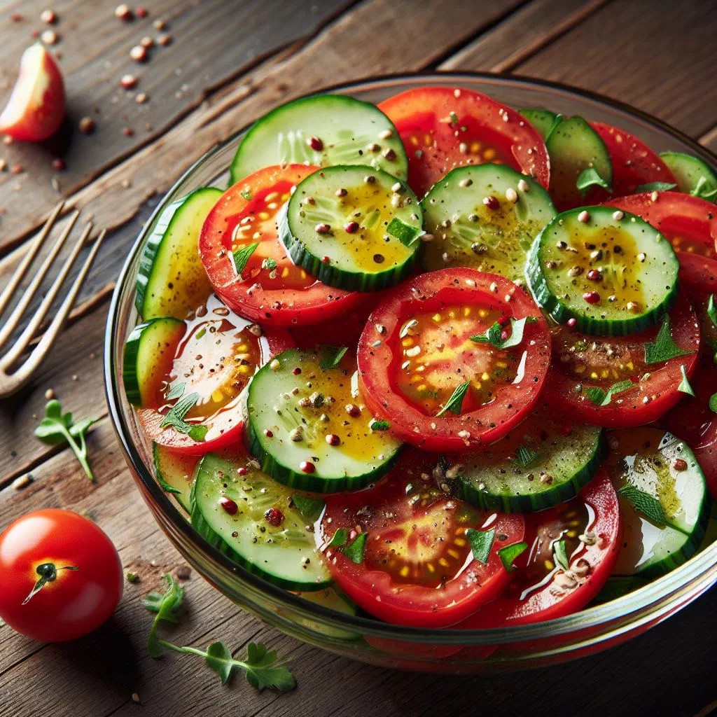 Fresh Bosnian tomato and cucumber salad dressed with olive oil