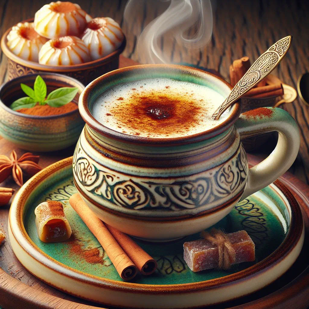 A warm cup of creamy salep dusted with cinnamon