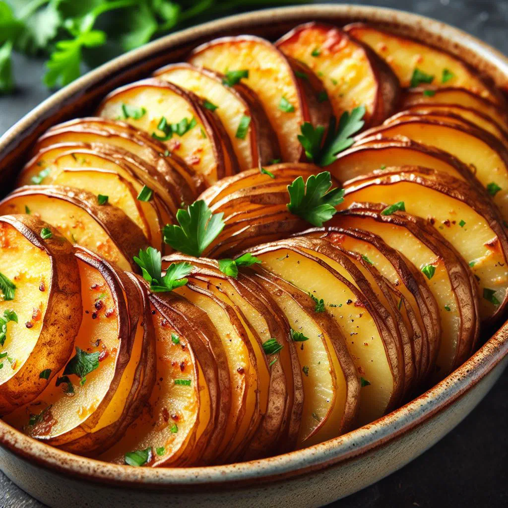 Baked layered potatoes with minced meat and a golden cheese crust in a dish