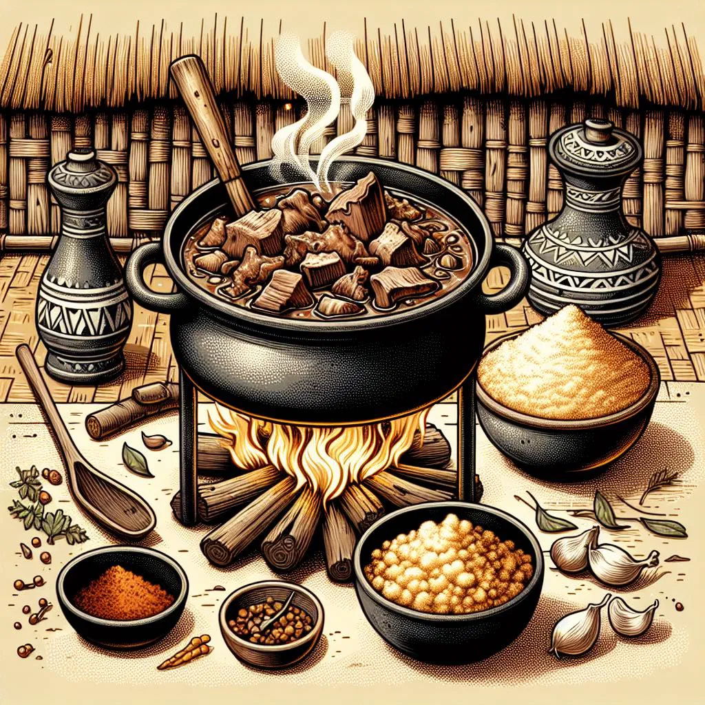 Slow-braised Mogodu beef stew with vegetables in a rustic bowl