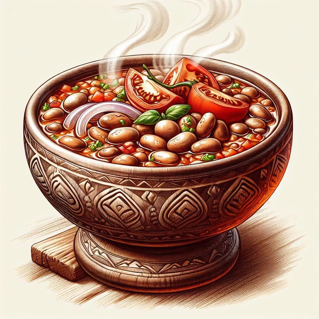 A hearty bowl of Botswana nawa beans stew with vegetables and herbs