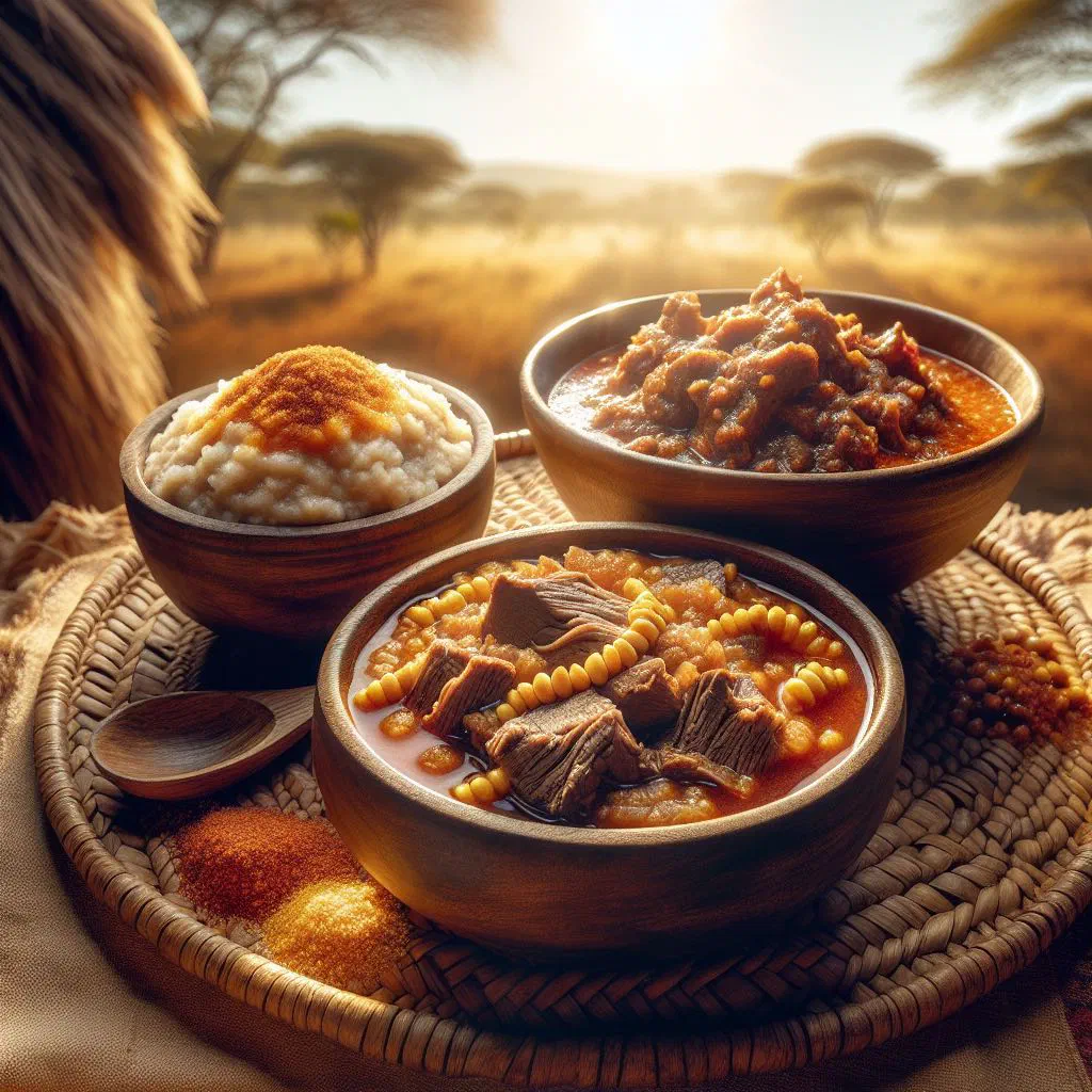 Shredded slow-cooked beef seswaa served with a mound of soft maize porridge