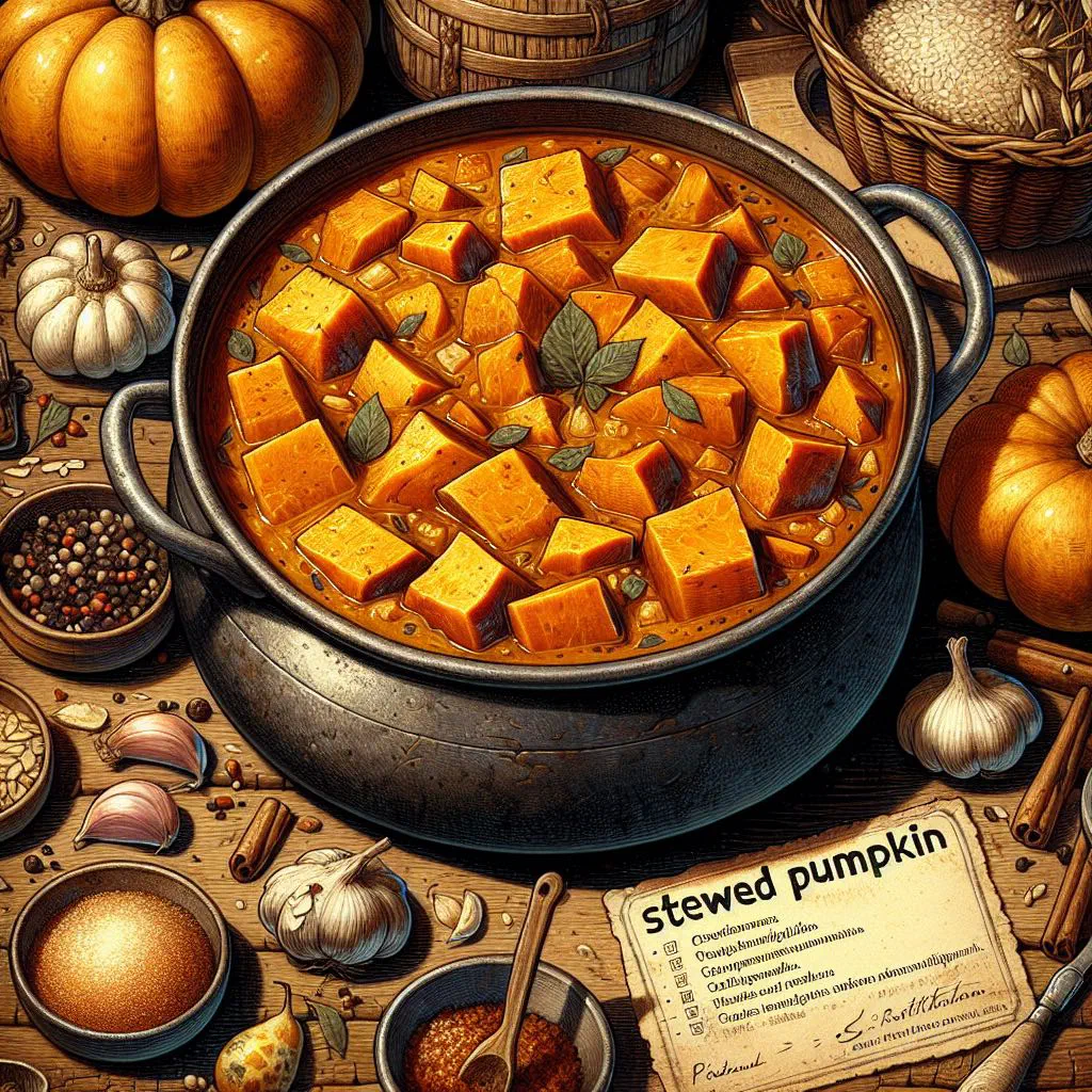 Bowl of spiced stewed pumpkin garnished with fresh coriander