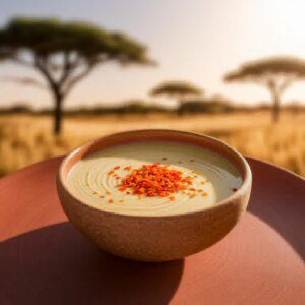 A bowl of thick, cultured sour milk topped with fresh berries and mint