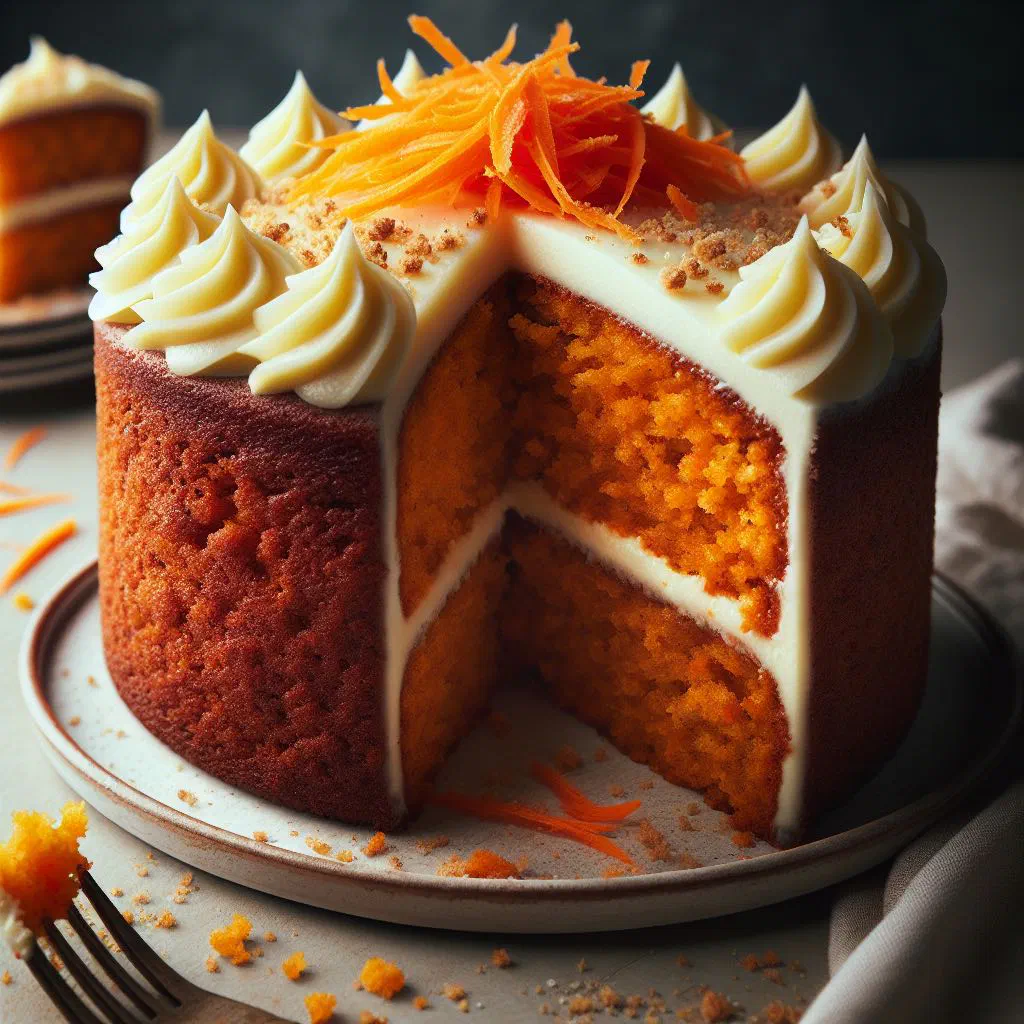 Brazilian carrot cake topped with glossy chocolate glaze, sliced on a plate