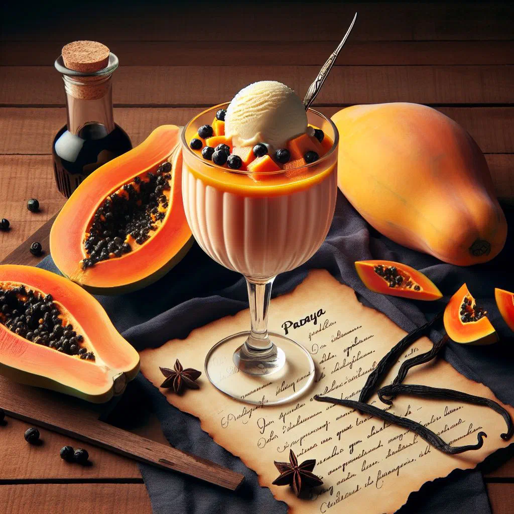 Creme de papaya served in a glass, garnished with fresh mint