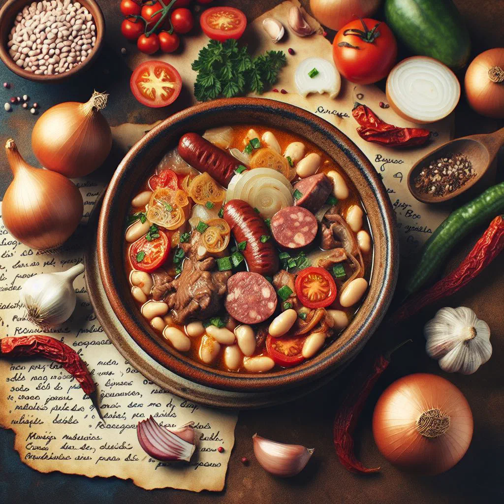 Brazilian dobradinha stew of beef tripe and white beans in a rich sauce