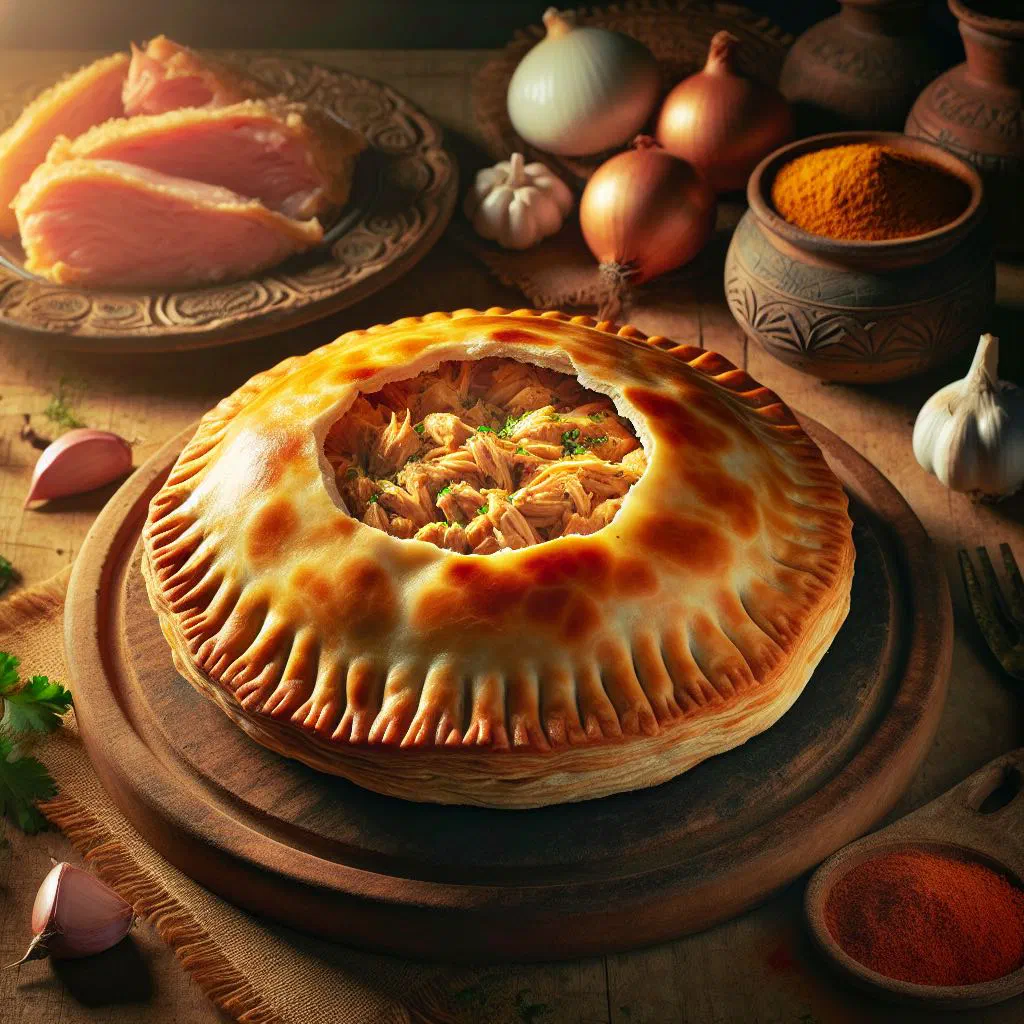 Golden chicken-filled empada pastries fresh from the oven