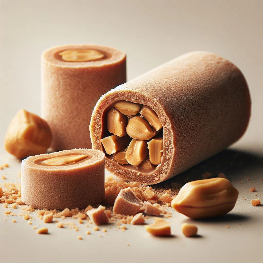 Crumbly Brazilian paçoca peanut sweets cut into squares