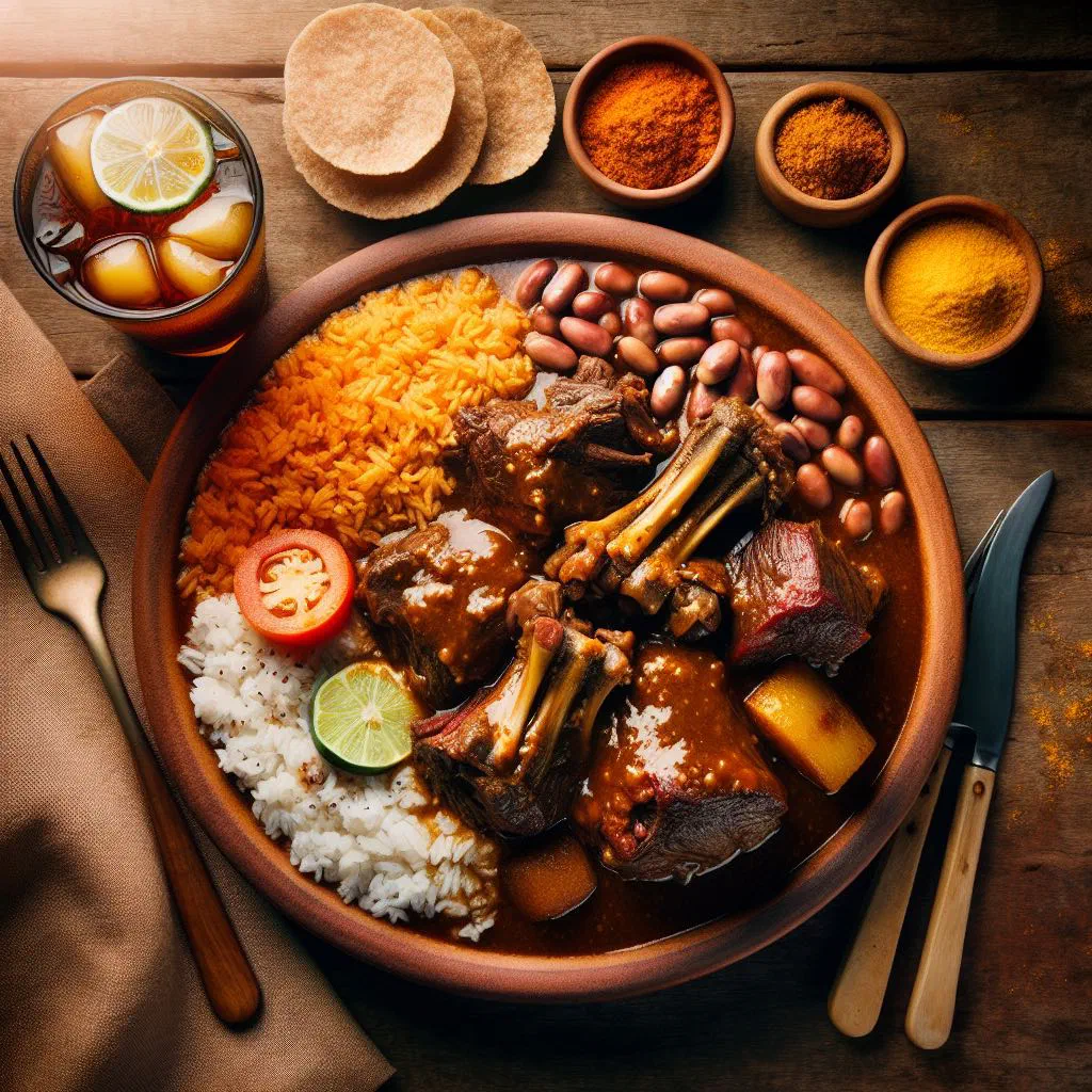 Slow-cooked rabada beef stew in a rich tomato sauce, garnished with parsley