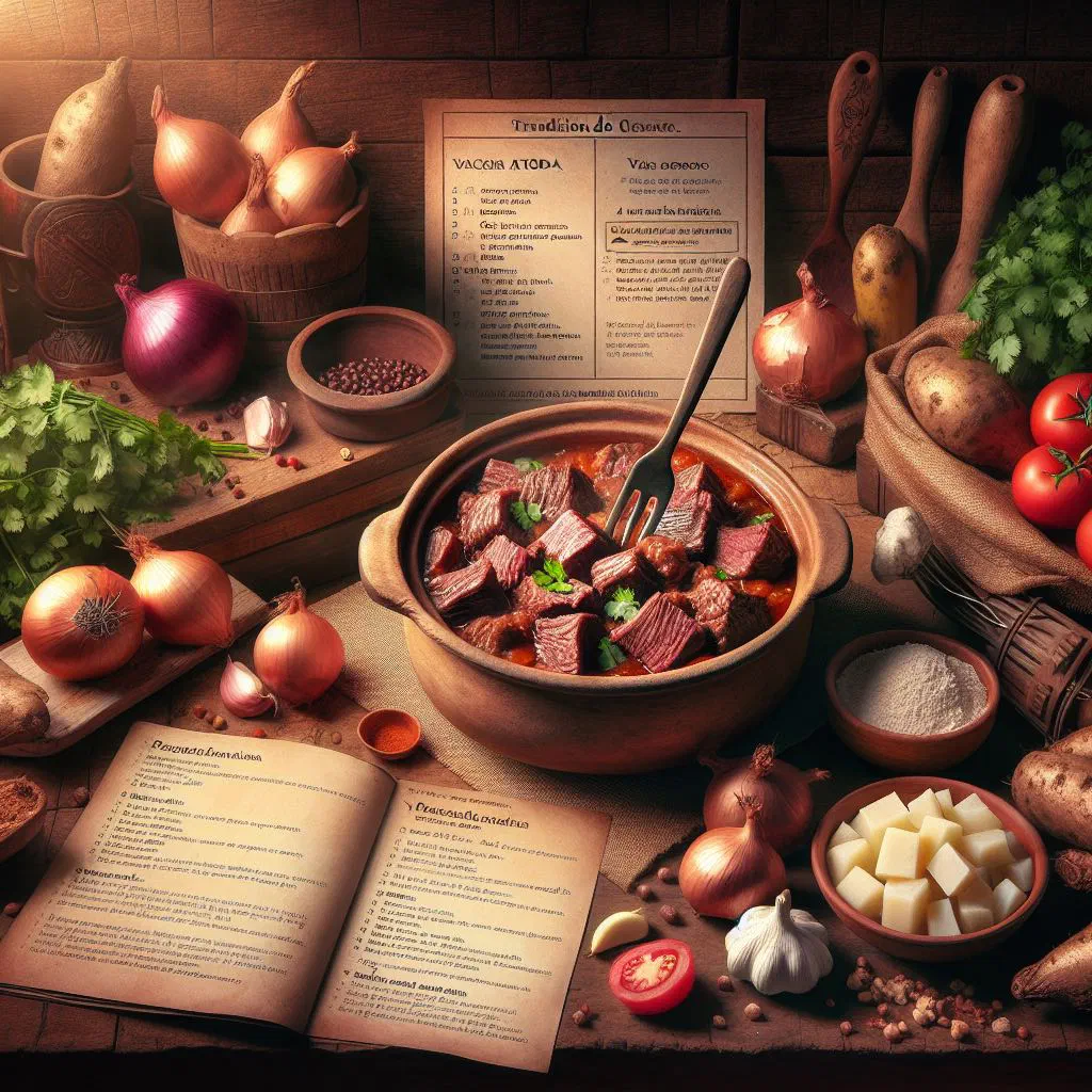 Vaca atolada beef and cassava stew garnished with fresh parsley
