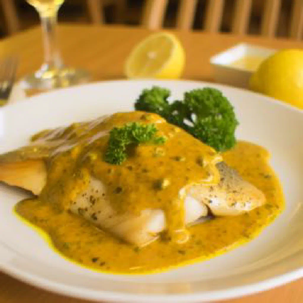 Bruneian fish curry in coconut sauce garnished with fresh coriander