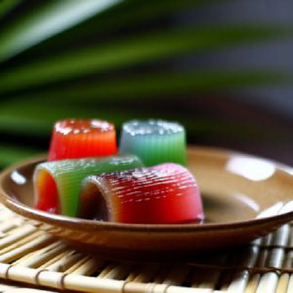 Steamed Kueh Melaya coconut and red bean rice cakes on a plate