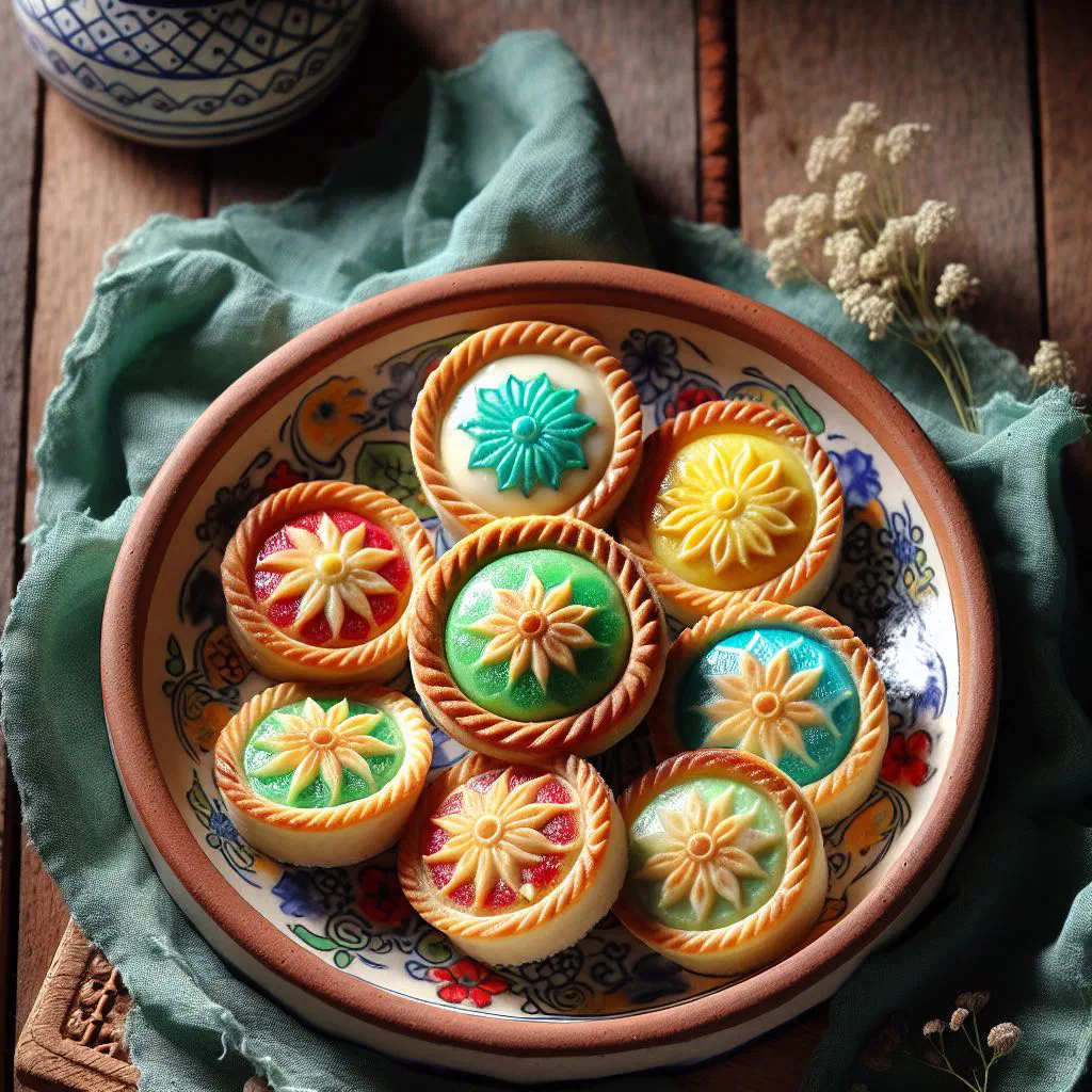 Small steamed Kuih Cara Manis cakes with a golden coconut filling