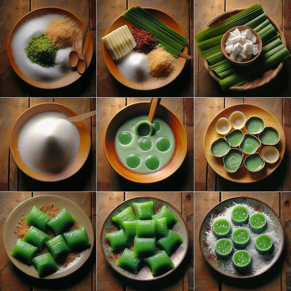 Green steamed kuih kosui cakes topped with grated coconut