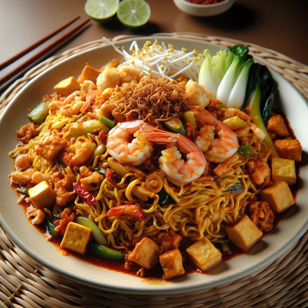 Fried yellow noodles with vegetables and fresh coriander