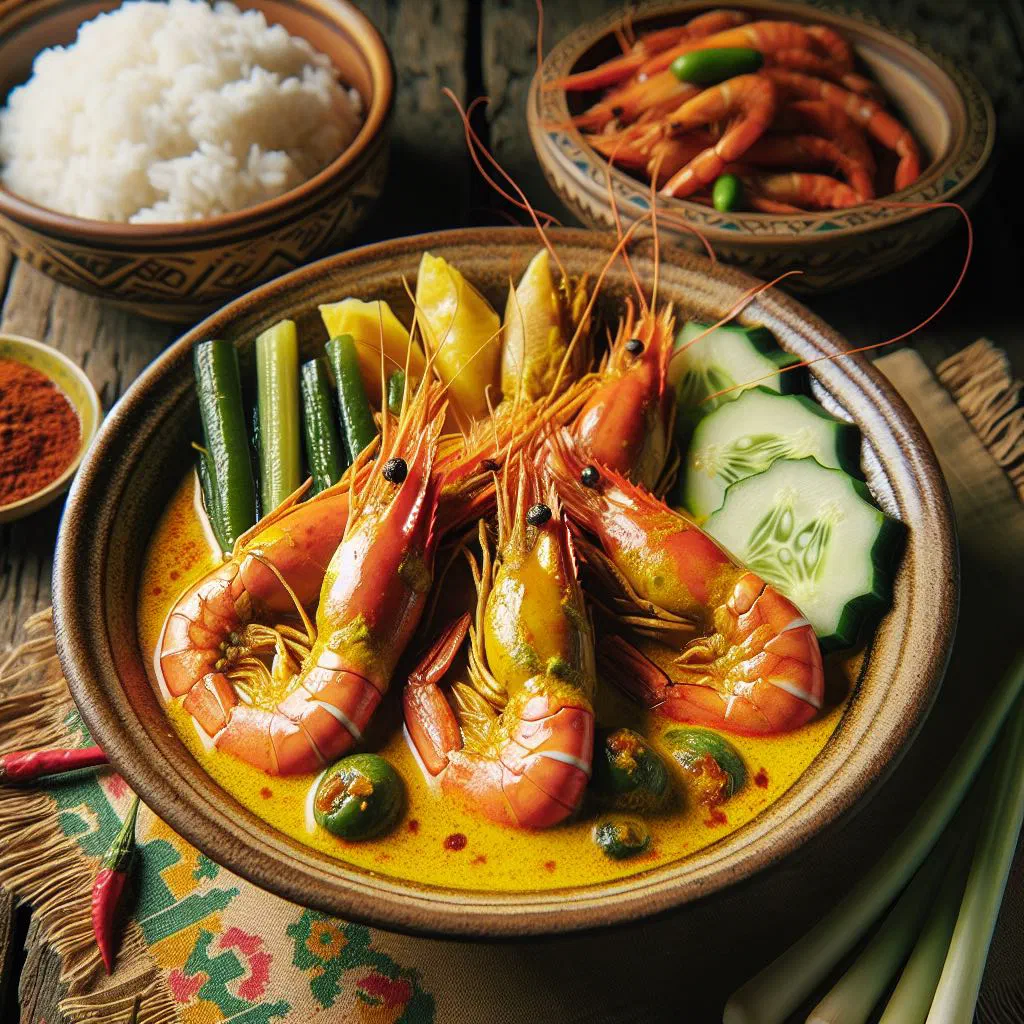 Prawns simmered in a golden coconut sauce, garnished with fresh coriander