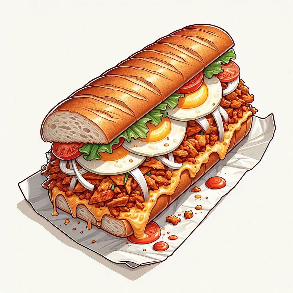 Roti John flatbread topped with spiced beef mince and a fried egg