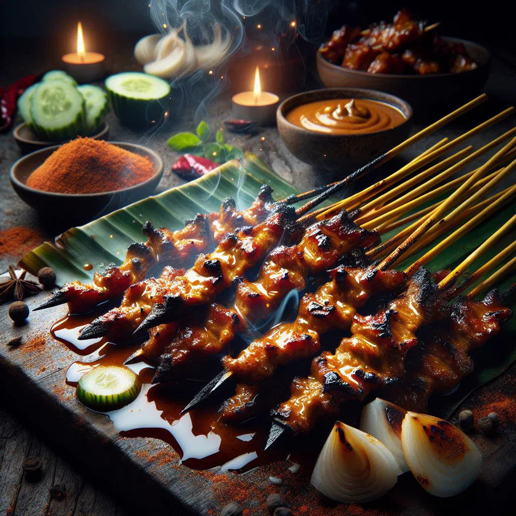 Grilled satay skewers served with creamy peanut sauce