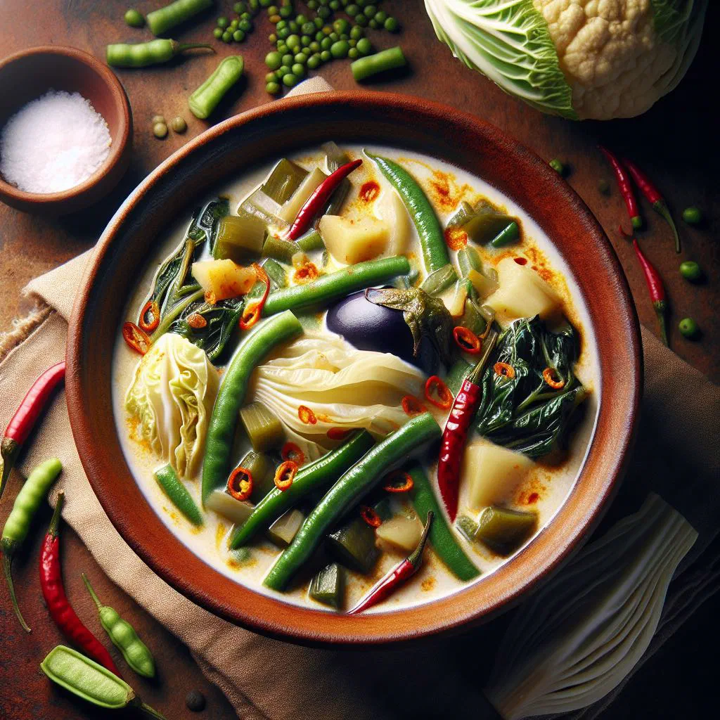 Sayur lodeh, a creamy coconut vegetable stew garnished with fresh coriander