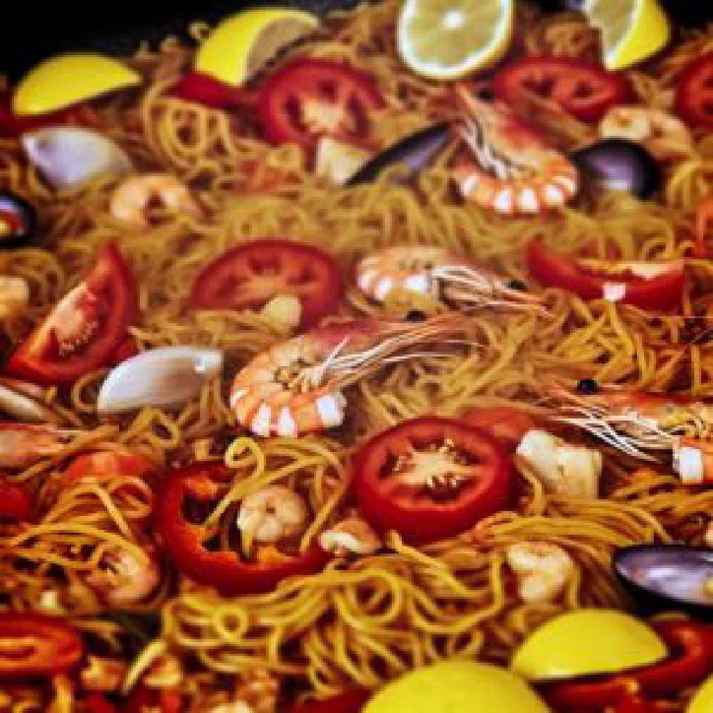 Bulgarian fide noodles with chicken, peppers and carrots in a bowl