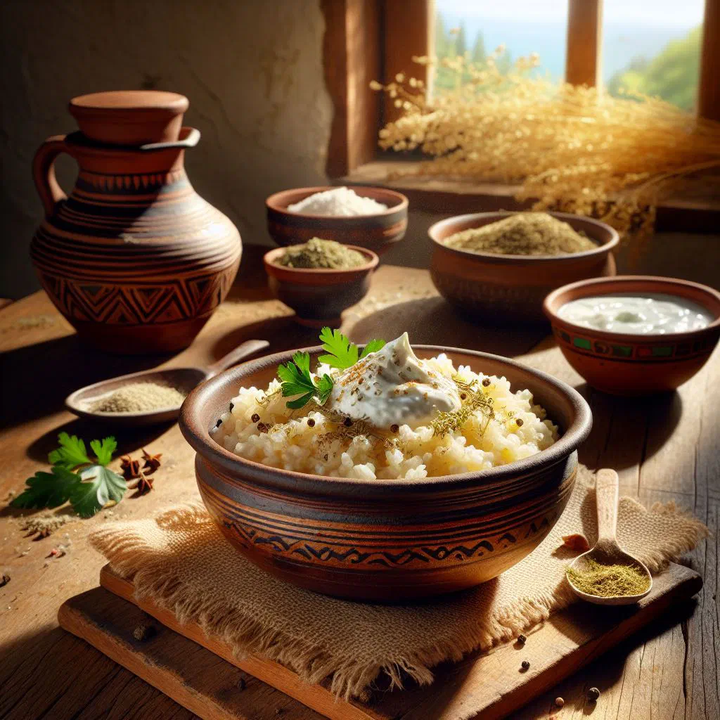 Creamy Bulgarian rice pudding in a bowl, dusted with cinnamon