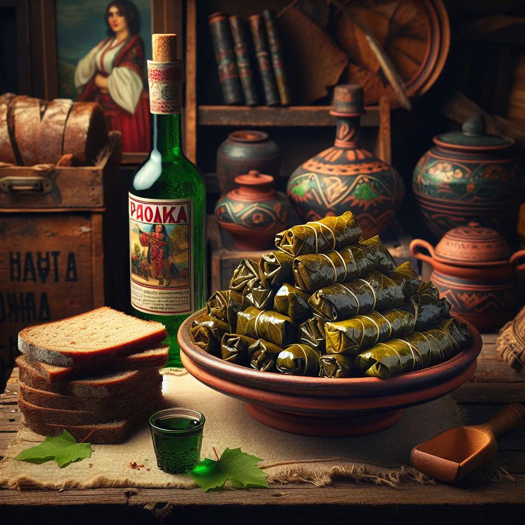 Bulgarian sarmi cabbage rolls simmered in broth and topped with soured cream