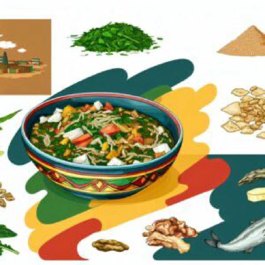 Bowl of babenda, a green leafy stew with groundnut powder and dried fish