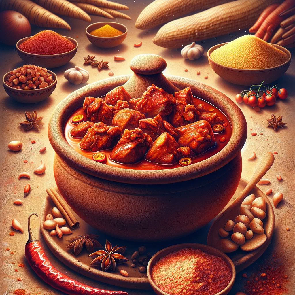 Kédjénou chicken and vegetable stew served in a rustic clay pot