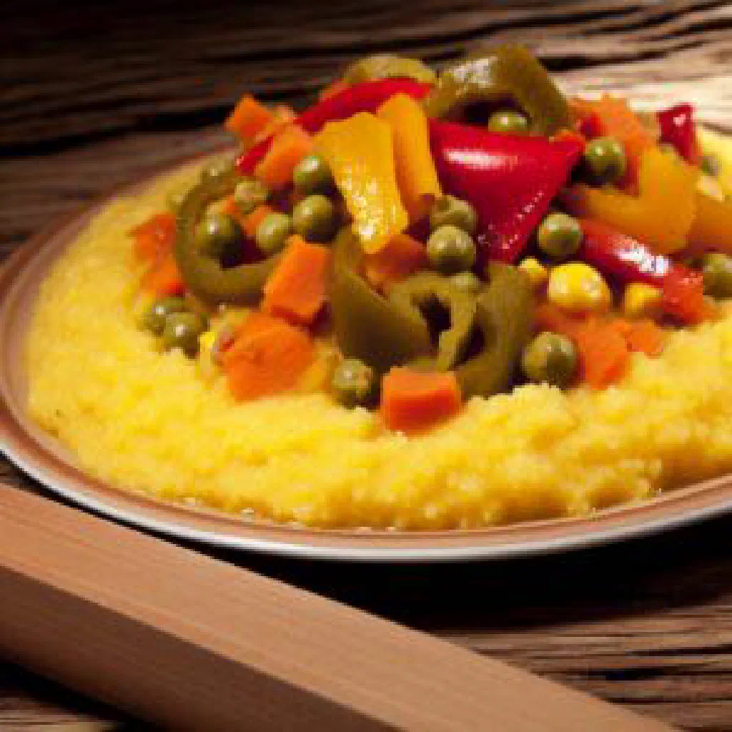 Agasenda, a Burundian cornmeal and vegetable dish garnished with fresh herbs