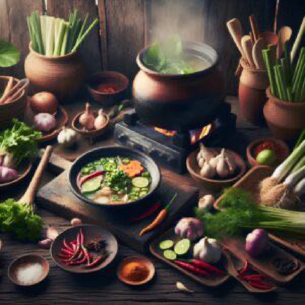 Kangkep Baob served in a bowl with fresh herbs and lime